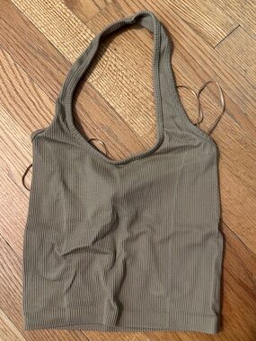 American Eagle Ribbed Halter Crop Top - Olive